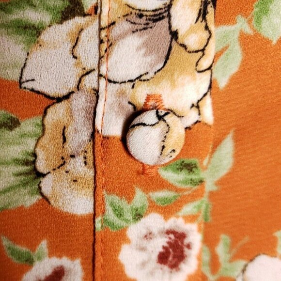 Pleione Women’s Orange Floral Long Sleeve Blouse Medium - Picture 4 of 7